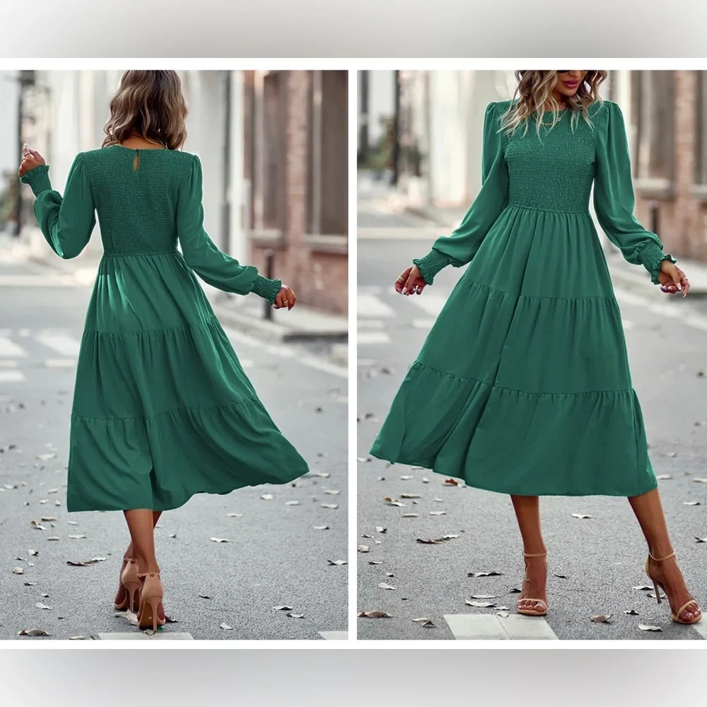 Boho Green Prairie Dress - Picture 1 of 3